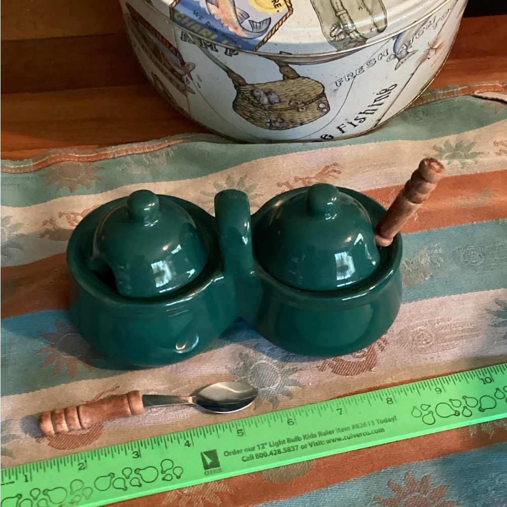 🌮 Double  CONDIMENT HOLDER HUNTER  EUC w/ SPOONS 🥄